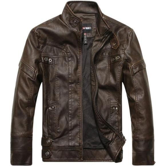 Men's Vintage Stand Collar Pu Leather Jacket Dzqm769-coffee